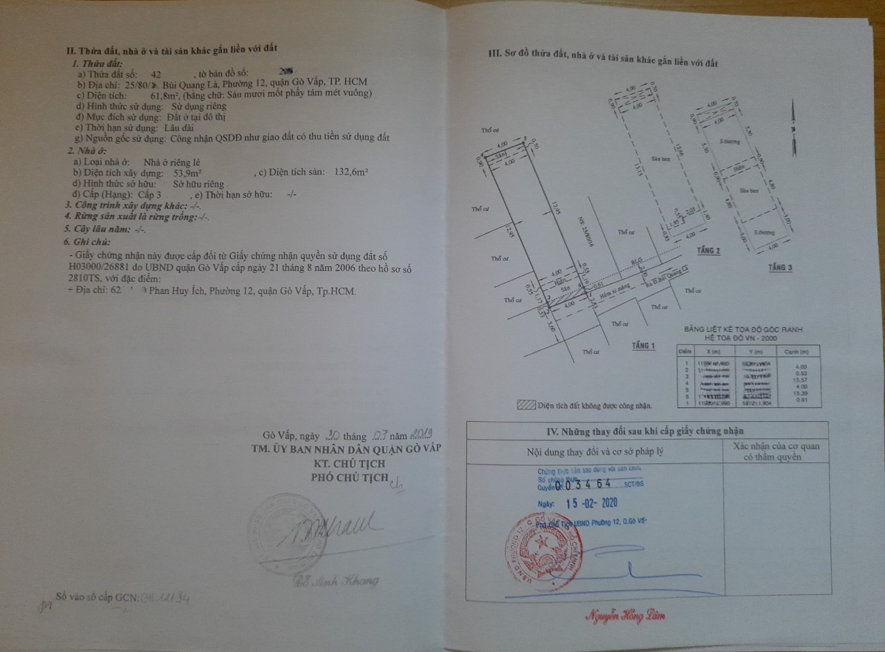 Bán nhà 66m2 3PN, đường Bùi Quang Là, P.12, Q.Gò Vấp