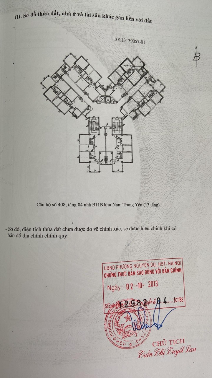 Chính chủ bán căn 408 - Tòa B11B Nam Trung Yên