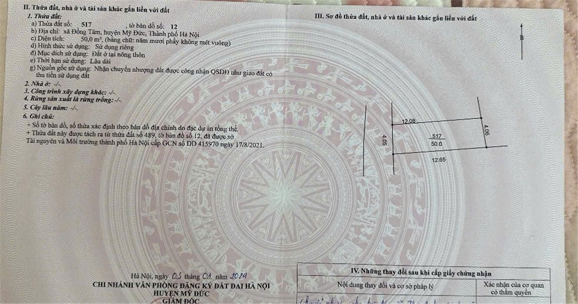 CHÍNH CHỦ CẦN BÁN ĐẤT THỔ CƯ ĐỒNG TÂM, MỸ ĐỨC, HÀ NỘI - SỔ ĐỎ CHÍNH CHỦ - 1.3xx