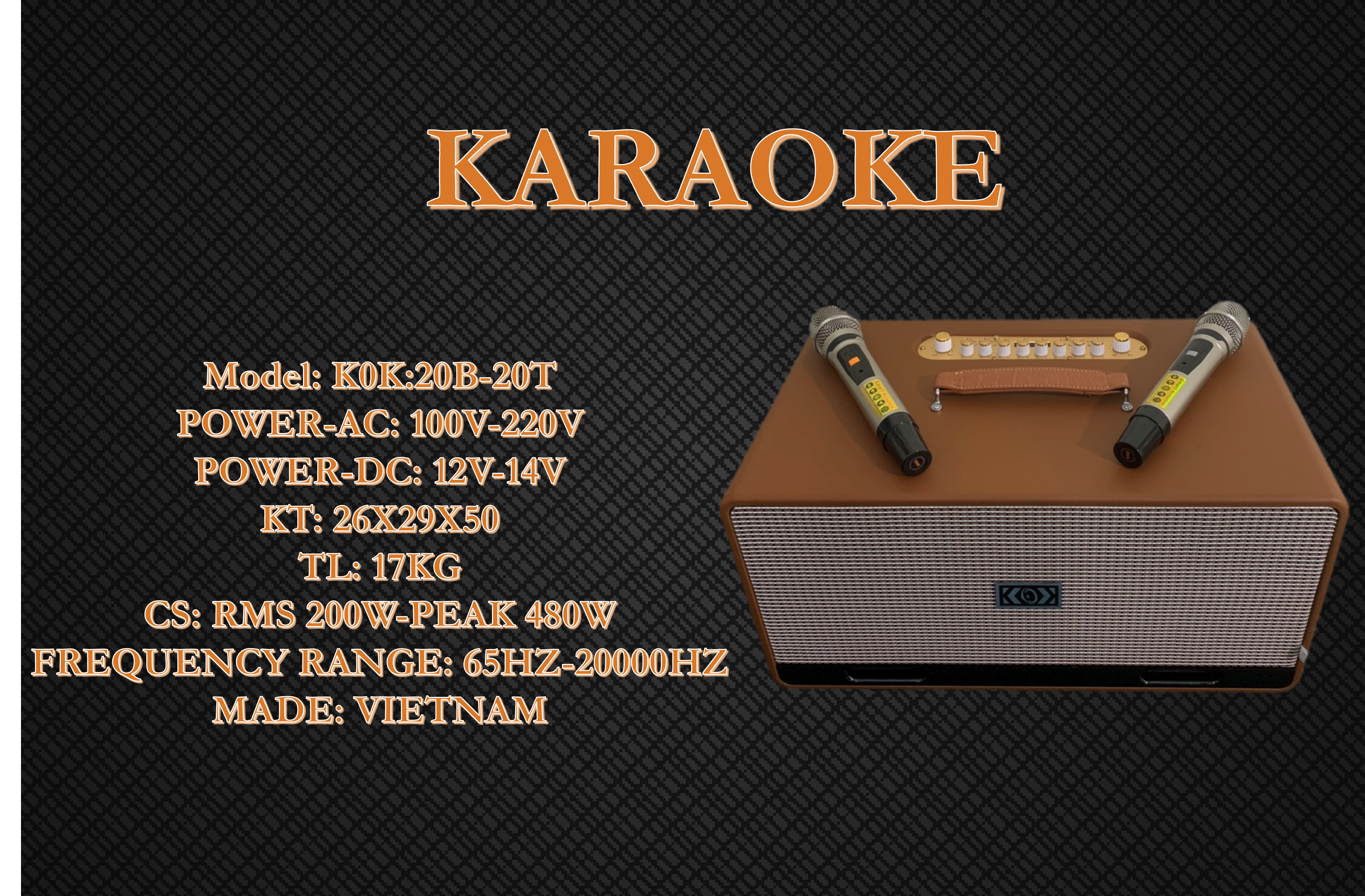 Loa karaoke K0K 20B-20T RMS-200W PEAK-480W