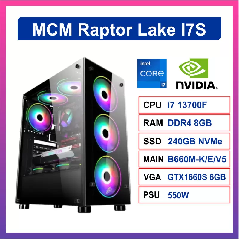 PC Gaming MCM Raptor Lake I7S (Core I7 13700F/8GB/SSD 240GB/GTX1660S/550W/B660)