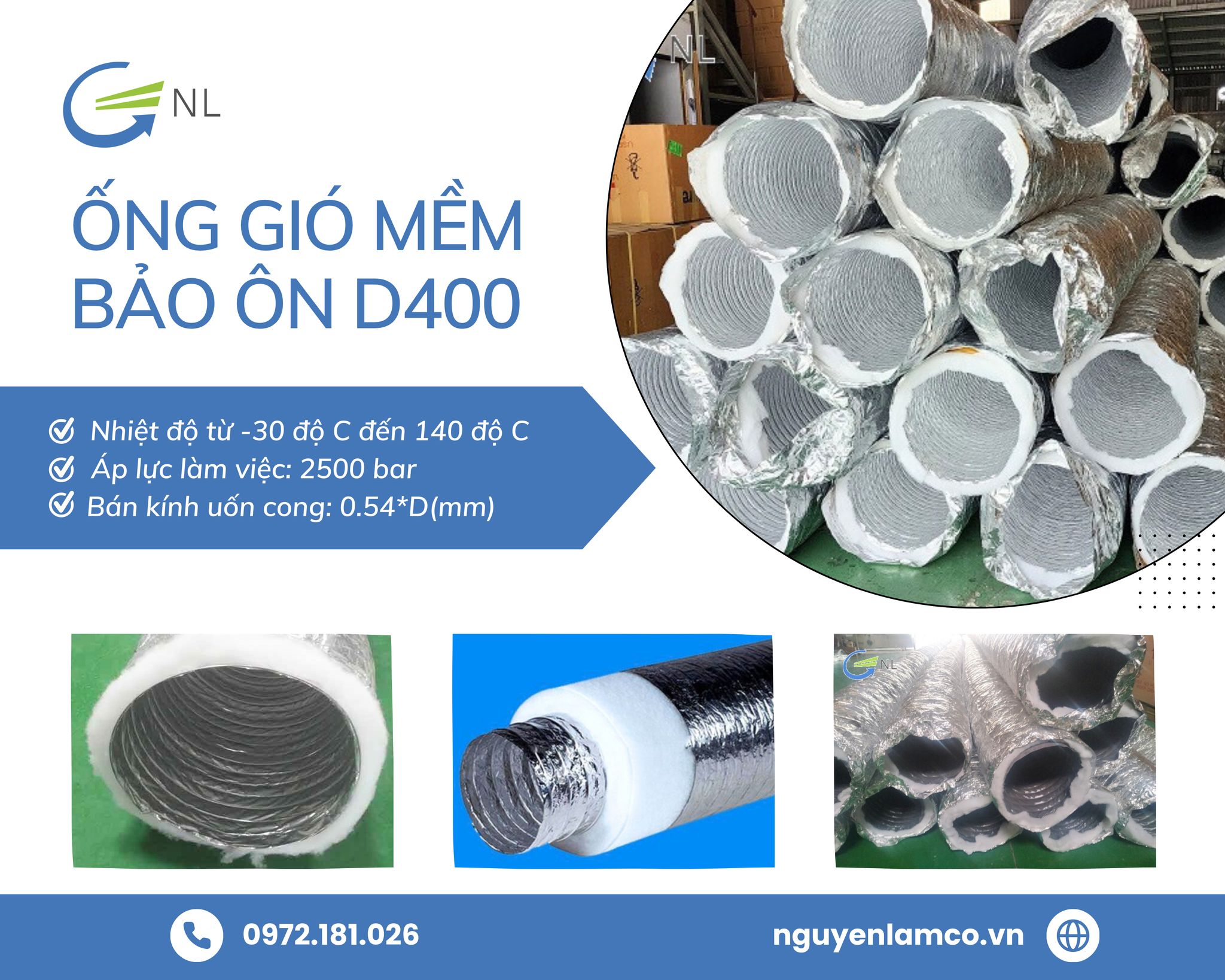 ỐNG GIÓ MỀM BẢO ÔNG D400 HÚT GIÓ CÔNG NGHIỆP