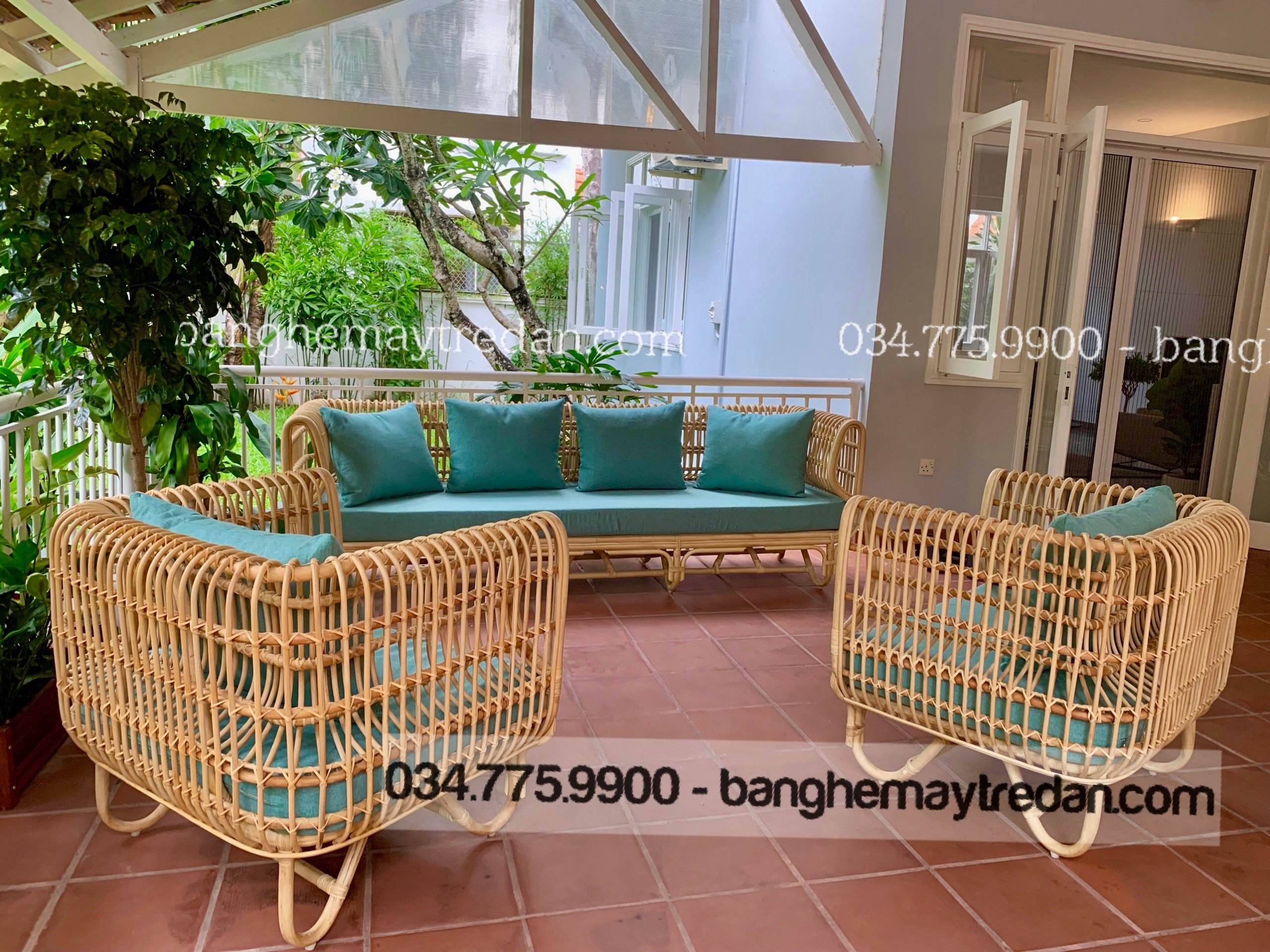 Bộ sofa mây tổ yến để hiên nhà