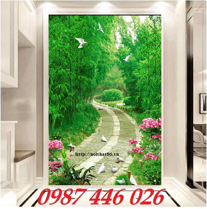 Gạch tranh rừng tre đẹp 3d phòng khách