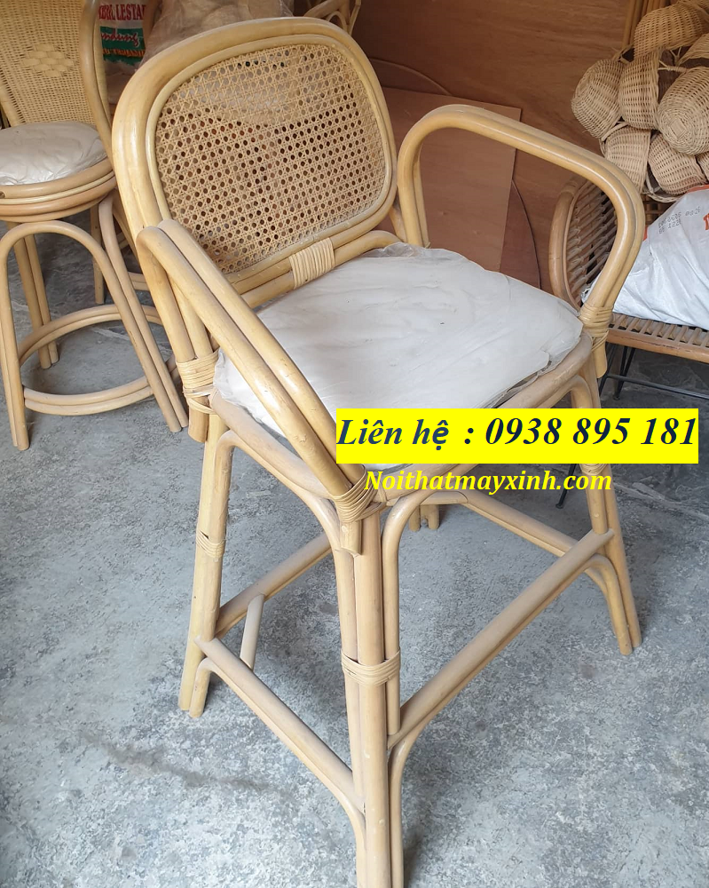 Ghế bar mây tự nhiên , ghế quầy bar nhựa giả mây ngoài trời