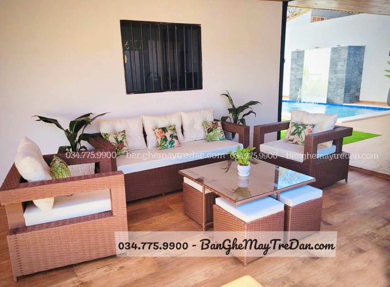 Bộ sofa nhựa giả mây để hiên nhà