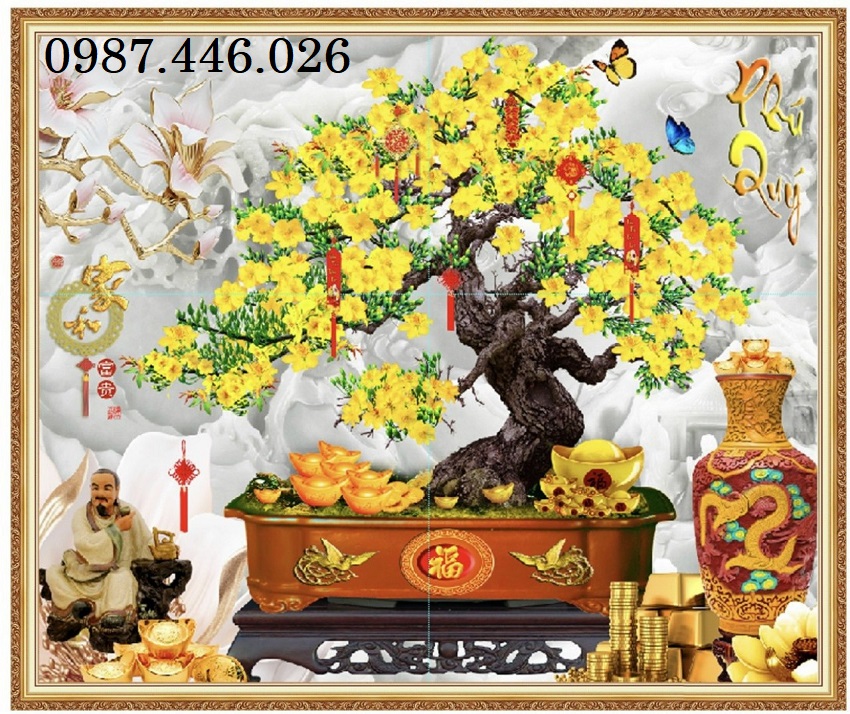 Gạch tranh 3d hoa mai vàng lộc tài HP0822