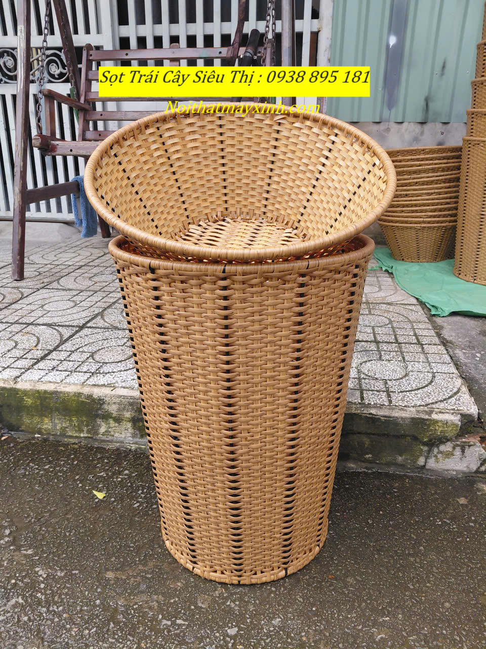 Giỏ mây trưng bày trái cây siêu thị cao 60