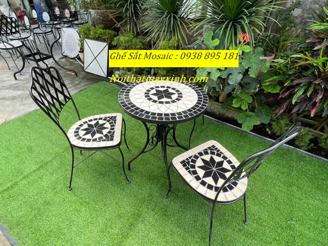 Ghế sắt mosaic ngoài trời sân vườn