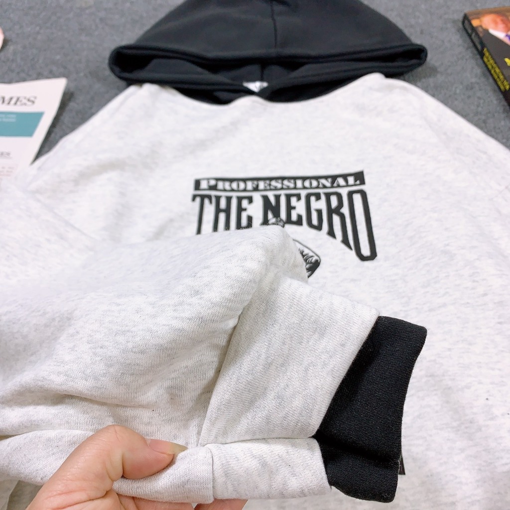 Áo Hoodie Nỉ Bông Xám Tiêu Mũ Đen THE NEGRO - LILA CLOSET