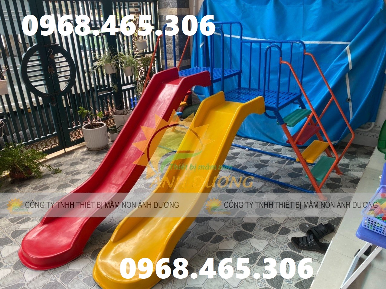 Cầu trượt trẻ em 2 máng trượt, cầu trượt đôi trẻ em