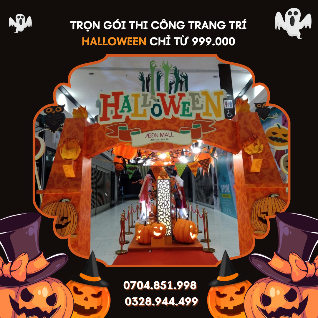 thi công backdrop trang trí halloween