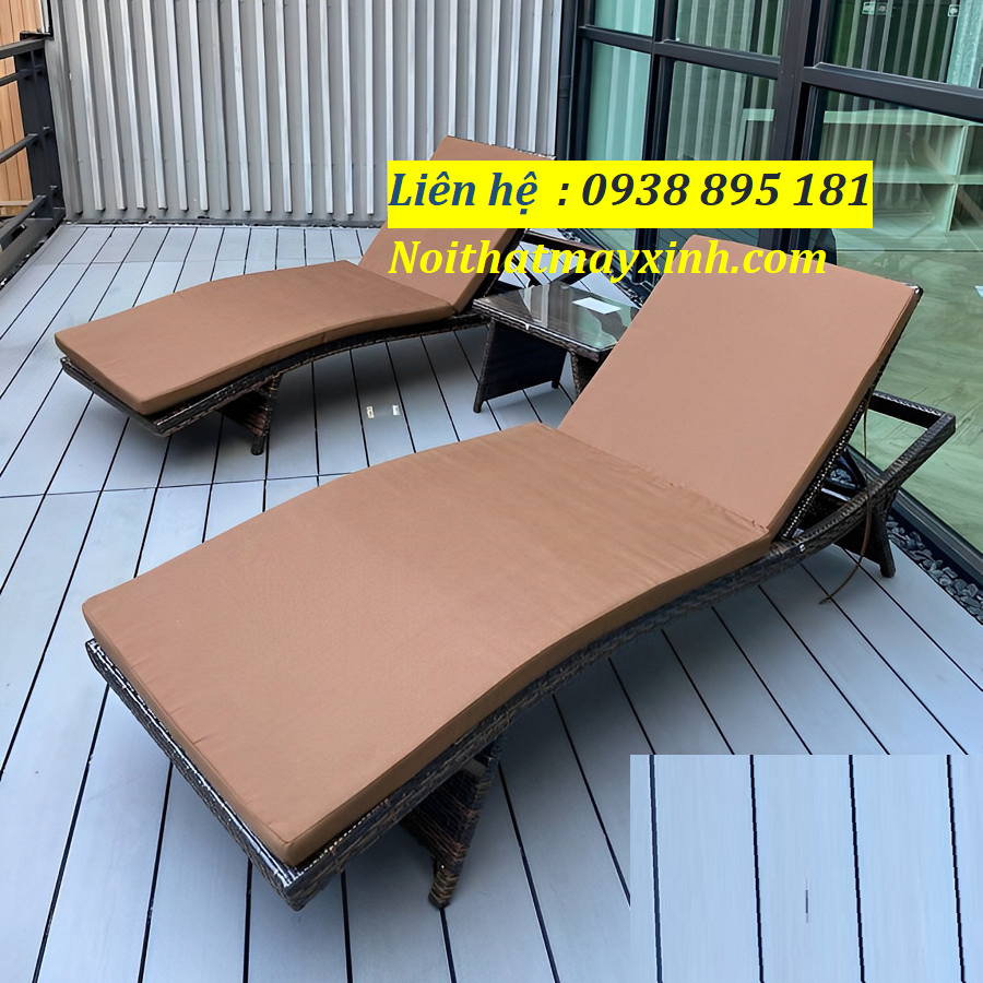 Ghế bể bơi ngoài trời mây nhựa, ghế hồ bơi cao cấp giả mây