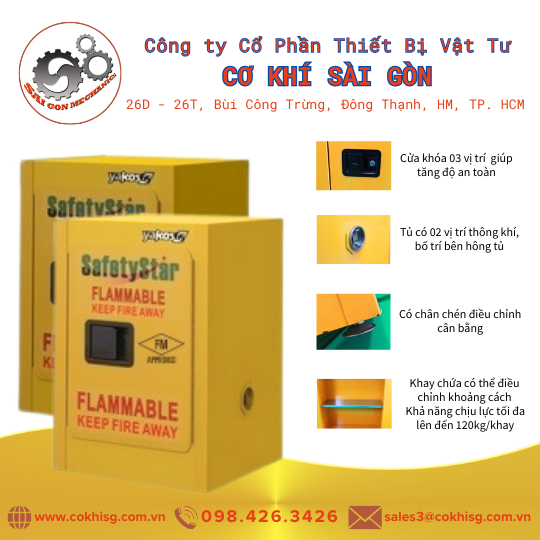 [cksg] tủ dựng hóa chất chống cháy loại 1 cửa màu vàng
