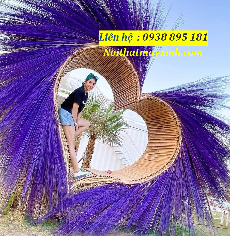 Ghế tổ chim treo Bali mây tre đan để chụp hình khu du lịch
