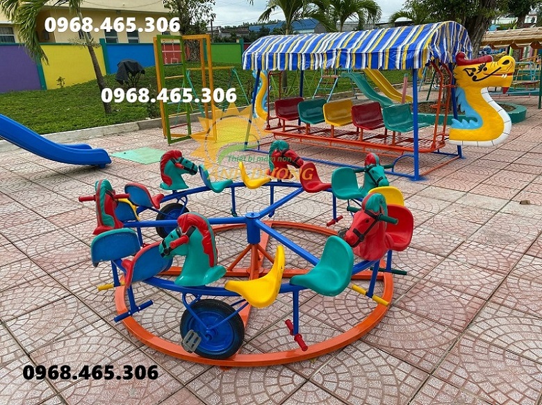 Đu quay mầm non, đu quay 5 con giống, mâm quay ngựa trẻ em