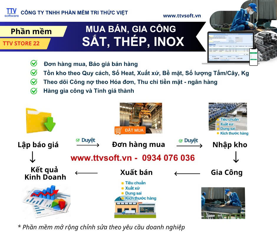 Phần mềm mua bán sắt, thép, inox