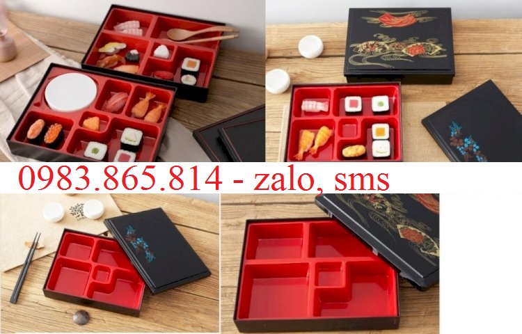 Hộp cơm bento box, bento nhựa đỏ đen, hộp cơm bento, nhà hàng