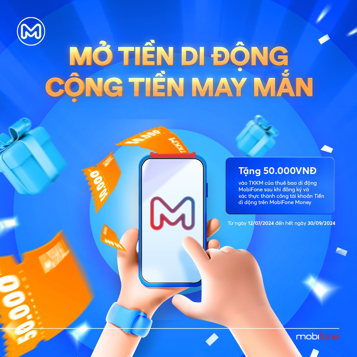 Tặng 50.000 đồng cho thuê bao MobiFone đăng kí mới tài khoản Tiền di động MobiFo
