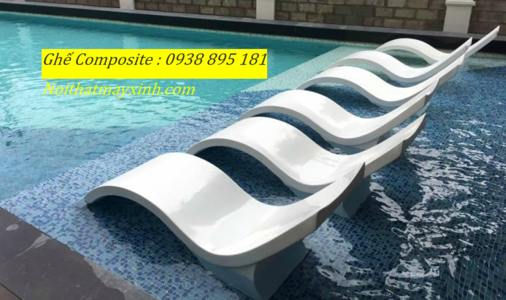 Giường bể bơi composite, ghế tắm nắng conposite