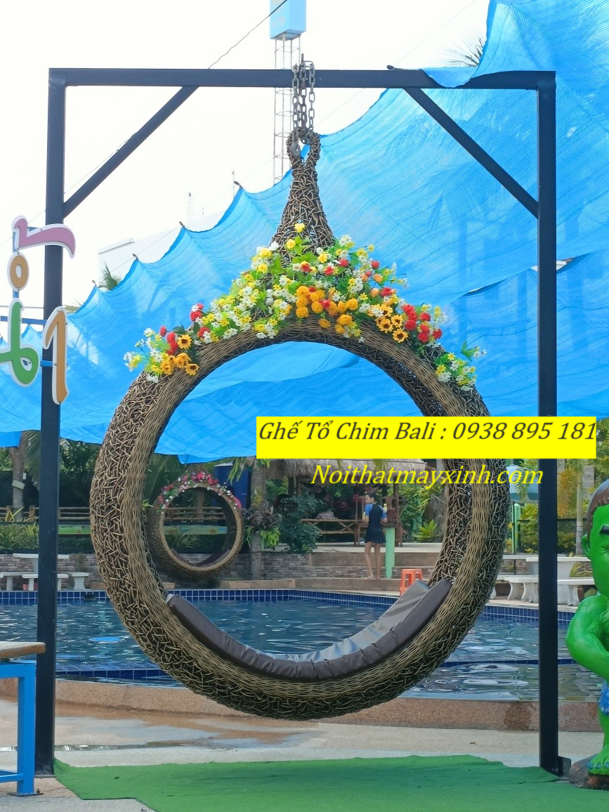 Ghế tổ chim bali checkin hình tròn, swing bali