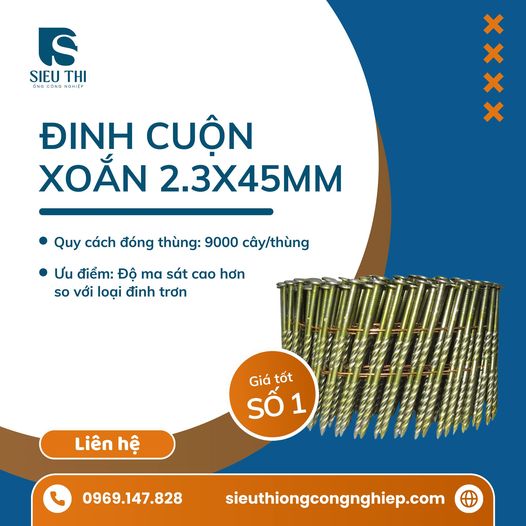 ĐINH CUỘN XOẮN 2.3x45MM KHÔNG GỈ ĐỘ BÁM CAO