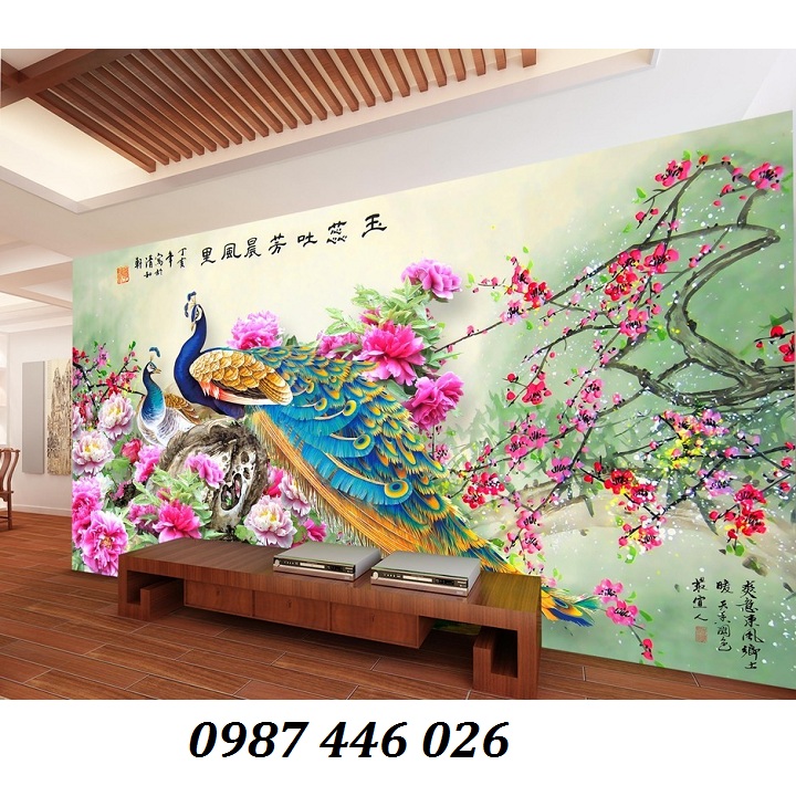 Tranh chim công 3d, gạch tranh tường đẹp HP09282