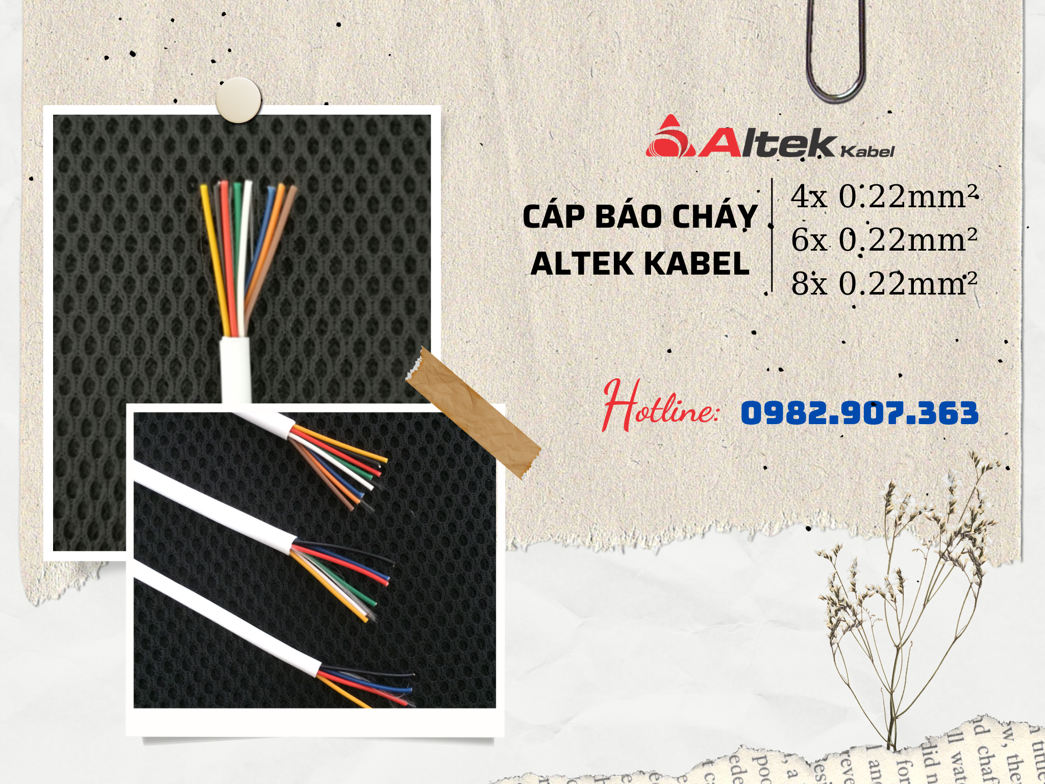 Cáp báo cháy báo động Altek Kabel chính hãng