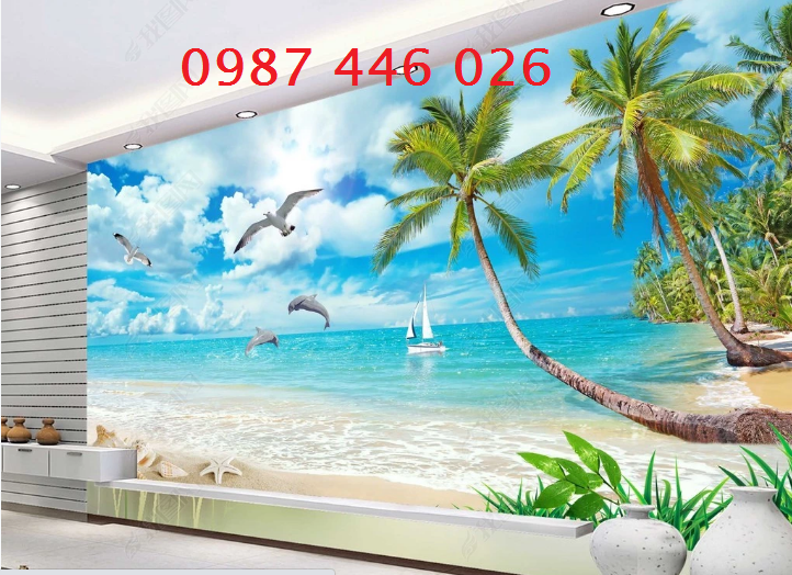 Gạch tranh bãi biển xanh HP08262