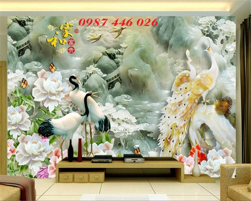 Tranh chim công- gạch tranh ốp tường 3d