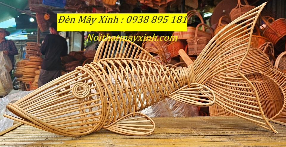 Đèn mây hình cá ,đèn decor hình cá,đèn handmade hình cá