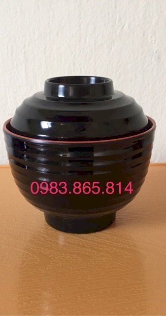 Bát soup miso đỏ đen, bát soup có nắp cho nhà hàng Nhật