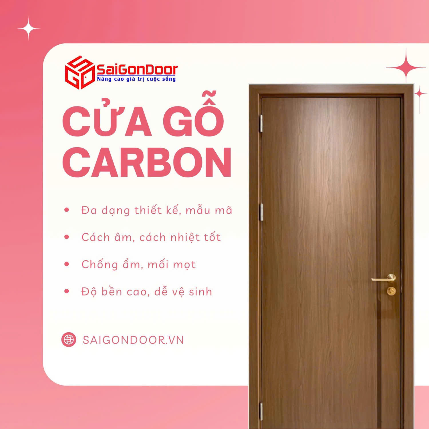 Cửa Gỗ Carbon Sang Trọng Vượt Trội, Bền Bỉ Vĩnh Cửu