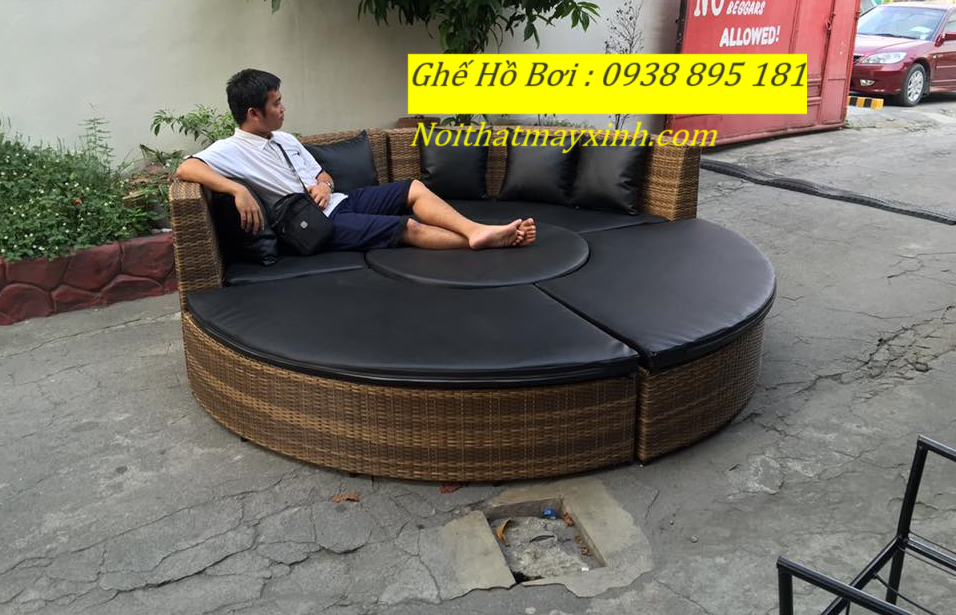 Giường tắm nắng tròn con sò, giường hồ bơi tròn