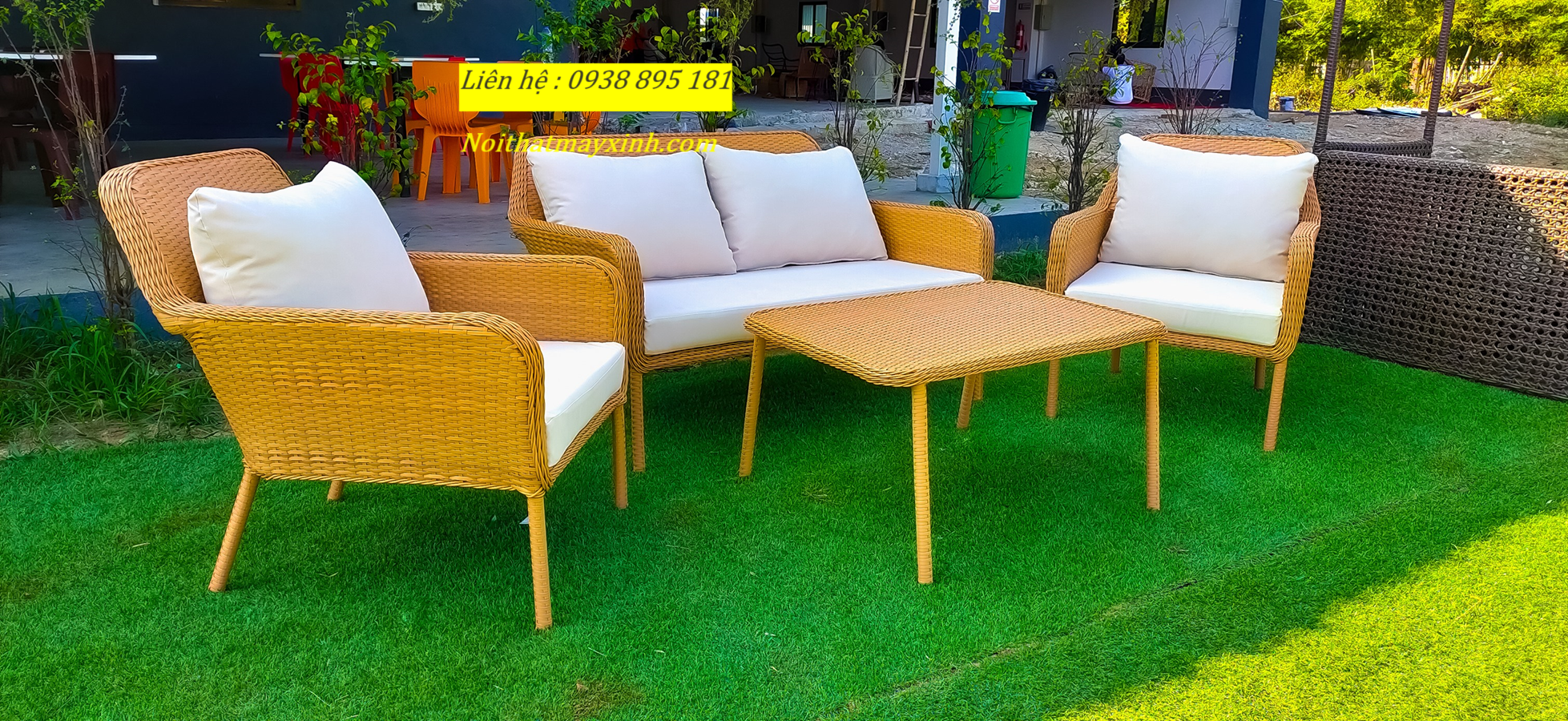 Bàn ghế mây nhựa sân vườn