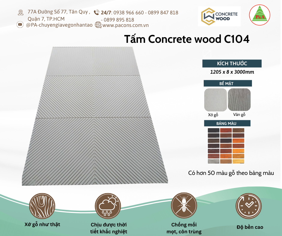 Tấm gỗ xi măng ốp tường Conrecte Wood C104 - P&A cung cấp và lắp đặt