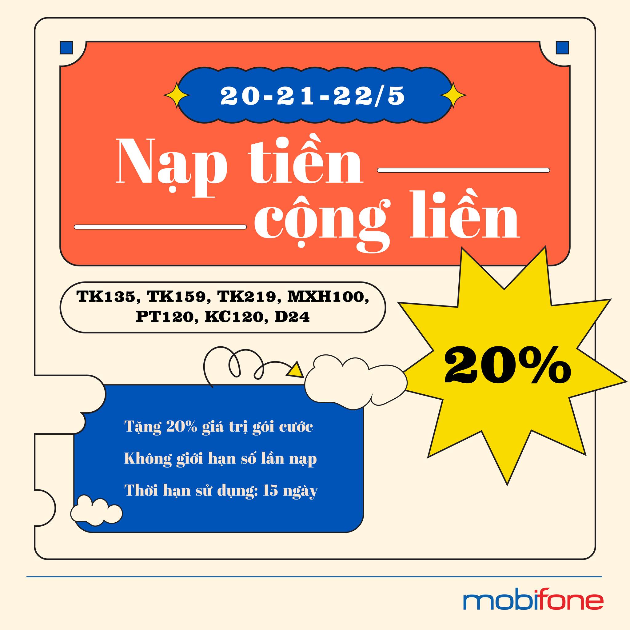 Đăng ký gói cước MobiFone liền tay, nhận ngay ưu đãi 20%