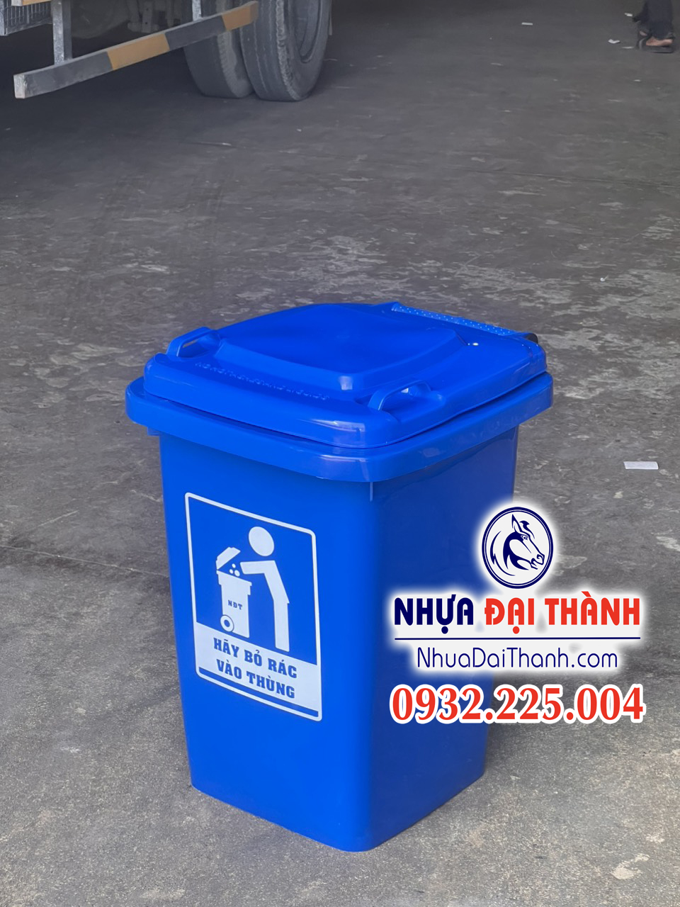Thùng rác nhựa 60 lít HDPE nguyên sinh -Màu Xanh dương