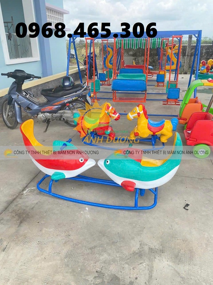 Bập bênh ghế gấu trẻ em, bập bênh sắt mầm non ngoài trời