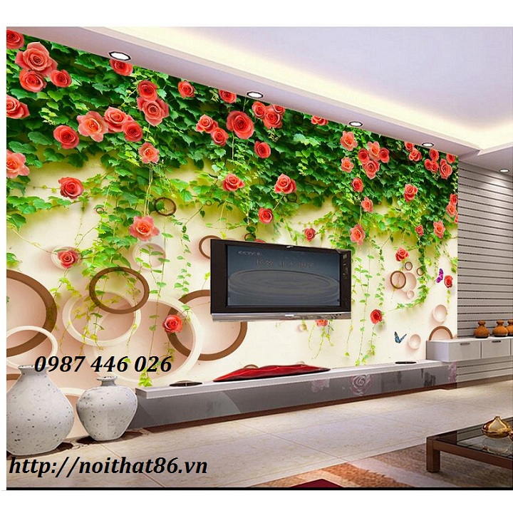 Tranh gạch men giàn hoa hồng leo