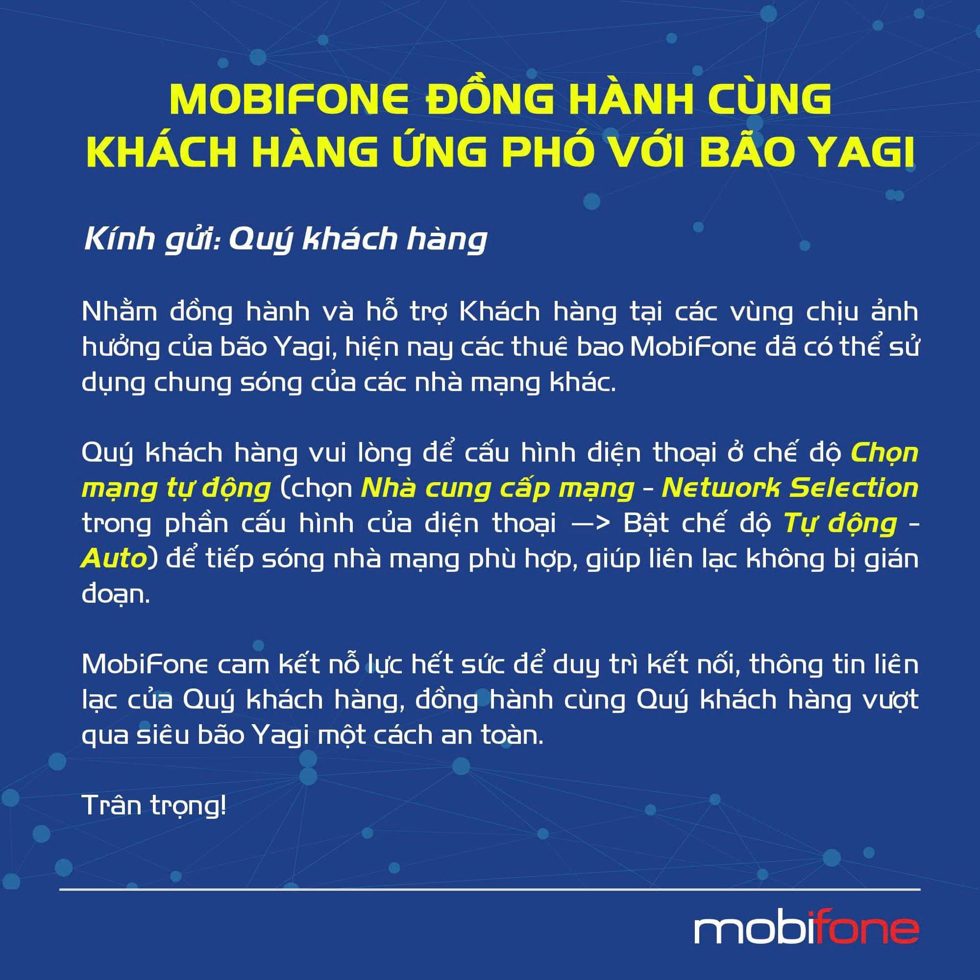 MobiFone và các nhà mạng khác hợp tác đảm bảo thông tin thông suốt trong bão Yag