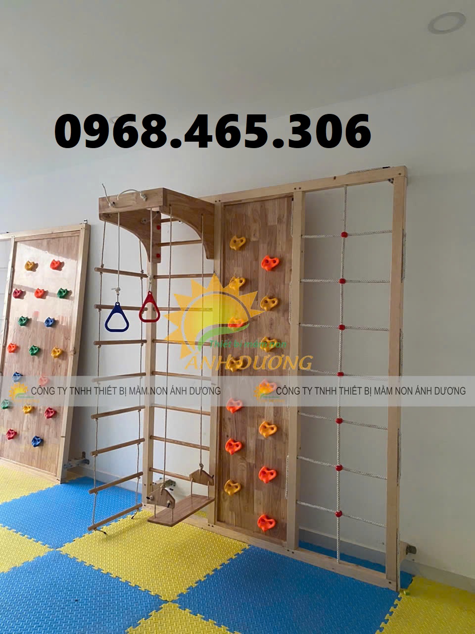 Thang leo gỗ mầm non, thang leo xà đu vận động trẻ em