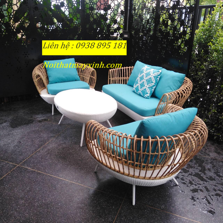 Bàn ghế sofa nhựa giả mây sử dụng ngoài trời sân vườn