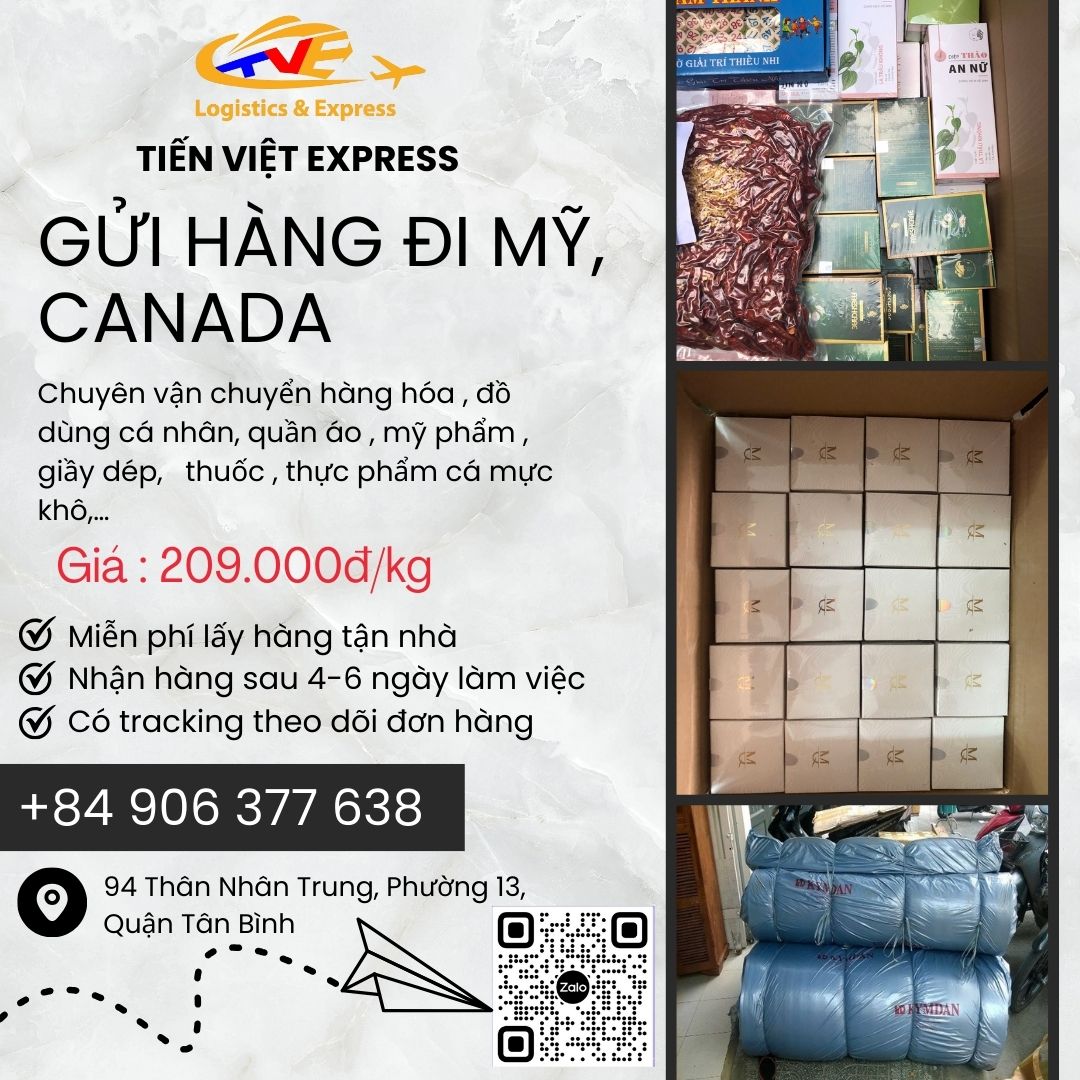 TIẾN VIỆT EXPRESS NHẬN GỬI HÀNG ĐI MỸ, CANADA  GIÁ CHỈ 209.000Đ/KG