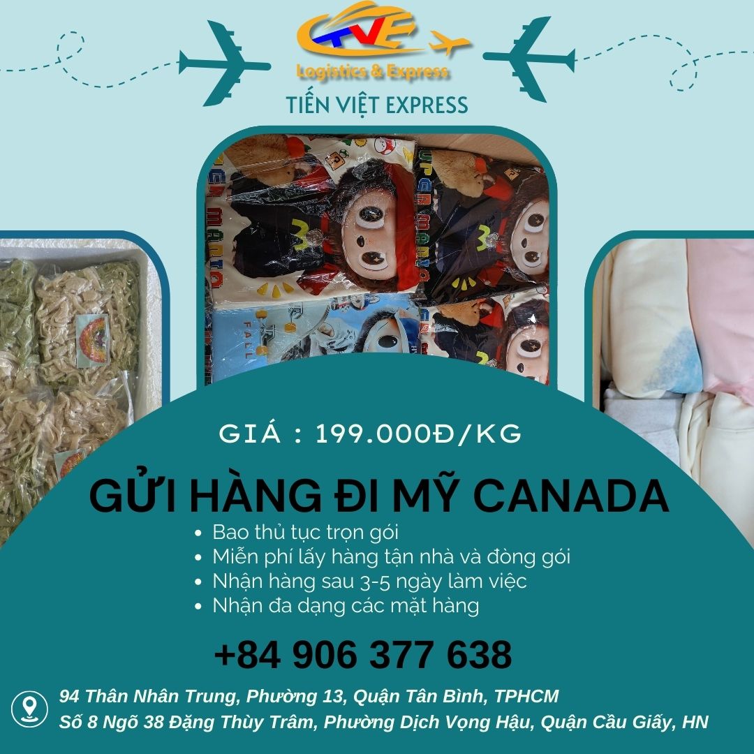 Gửi hàng đi Mỹ, Canada giá 199.000đ/kg giá rẻ uy tín nhanh chóng tại TVE Gửi hàng đi Mỹ, Canada giá 199.000đ/kg giá rẻ uy tín nhanh chóng tại TVE
