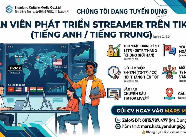 TUYỂN NHÂN VIÊN PHÁT TRIỂN STREAMER TRÊN TIKTOK