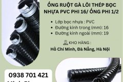 Ống ruột gà lõi thép bọc nhựa PVC phi 16/ Ống phi 1/2 Đà Nẵng, Hà Nội, Hồ Chí Mi