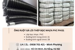 Ống ruột gà lõi thép bọc nhựa PVC phi31 Đà Nẵng, Bình Định, Quảng Trị