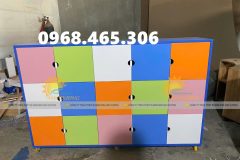 Kệ gỗ đựng cặp dép mầm non, tủ gỗ đựng cặp mầm non