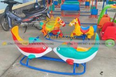 Bập bênh đôi 2 con cá trẻ em, bập bênh composite mầm non, bập bênh đế cong mầm n